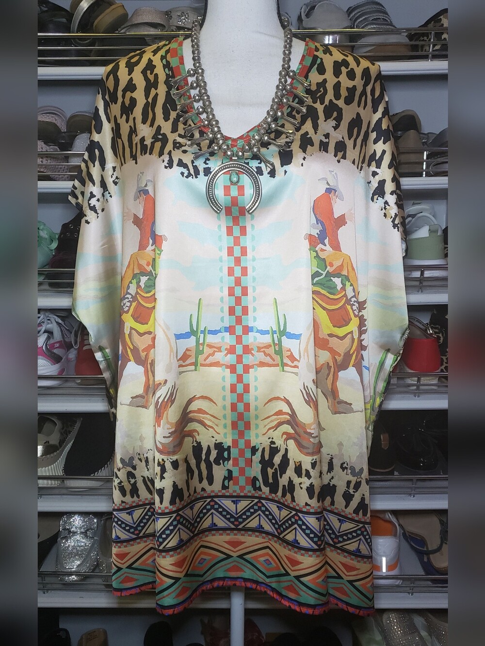 Western Scene Silky Poncho Top